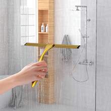 1pc Gold Bathroom Squeegee, Shower Scraper Brush, Mirror Squeegee, Window Scraper, Cleaning Tool, Convenient & Practical With Hook, Bathroom Cleaning Accessory, Essential Cleaning Tool For Autumn/Winter - Multicolor - View 4