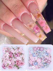 1盒3D可爱花朵春季美甲装饰Y2K蜜蜂雏菊玫瑰樱花花瓣混合设计木浆美甲饰品亮片DIY美甲装饰沙龙美甲用品 - 彩色 - 查看 3