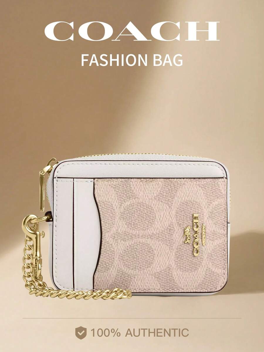 Coach Billetera minimalista para mujer con 8 ranuras para tarjetas, bloqueo RFID y cadena para llaves - Albaricoque - Ver 1
