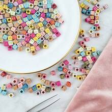 200pcs 6mm*6mm Multi-Color Acrylic Alphabet Beads, Suitable For Jewelry Making, Home DIY Crafts, Necklaces And Keychain Accessories - Multicolor - View 2