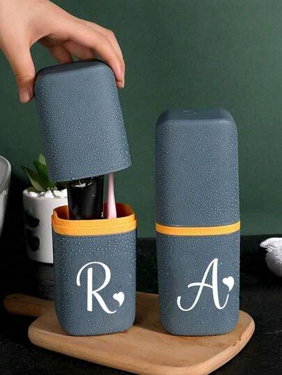 A-Z Letter Artistic Love Design Portable Toothbrush Holder, Keeps Your Toothbrush Clean And Ready To Use! Travel Toothbrush Rack, Portable Toothbrush Cup Cover, Ideal For Travel, Camping, Business Trips And School.