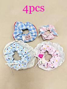 4 piezas Scrunchies románticos de lunares azules, sujetadores de cabello, sin daños, alta elasticidad para moños y coletas, para verano, vacaciones, viajes - Multicolor - Ver 10