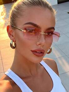 1 Pair Unisex Metal Rectangular Frameless Dopamine Sunglasses, Suitable For Vacation Atmosphere, Travel, Sports Style, Driving, Holiday Outfits, Beach, Electronic Music Festival, Outdoor Wear, Summer Accessories, Vacation, Family Outings, UV Protection, Golf, Hiking, Elegant Attire, Street Style Accessories, Sports, Parties, Outdoor Activities, Street Style, Fishing, Outdoor Activities, Holidays, Sun Protection, Vacation - Hồng - Xem 1