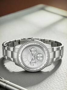 Fossil 1件 Stella Sport 时尚女士石英表，ES5108，银色圆形表盘带日历显示，不锈钢表带，百搭日常佩戴，优雅配饰礼品，适合周年纪念日、生日和其他场合。 - 銀色 - 查看 2