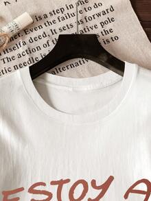 咖啡爱好者的简约可爱印花夏季女式休闲时尚圆领T恤，常规版型，夏季款 - 白色 - 查看 3