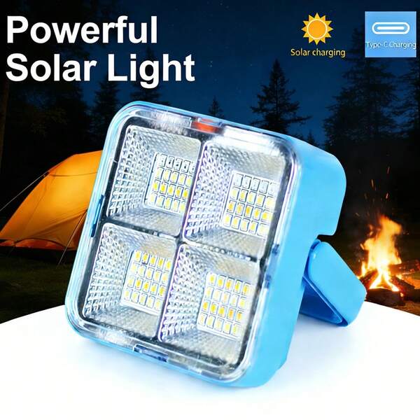 1 đèn LED năng lượng mặt trời ngoài trời, đèn cắm trại sáng, sạc USB, đèn pha phản quang khẩn cấp di động, đèn chiếu sáng công trường.