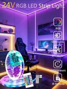 RGB LED灯带，电视背光灯，配备24键遥控器和无线控制功能，适用于游戏、卧室、派对、厨房、客厅、庆典、家居、圣诞节、天花板、墙壁、室内外装饰、派对用品、家居装饰、圣诞礼物、毕业礼物、生日礼物、万圣节装饰、派对氛围照明。 - 彩色光 - 查看 1