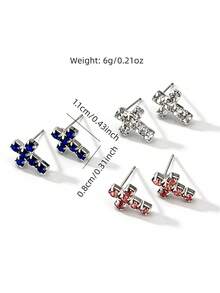 3 đôi bông tai hình thánh giá đính pha lê lấp lánh, bông tai nhỏ nhắn thanh lịch, bộ bông tai mini dễ thương dành cho nữ. - Nhiều màu - Xem 4