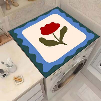 1 miếng lót bảo vệ mặt trên máy giặt và máy sấy, viền xanh dương, họa tiết hoa đỏ thẫm, chất liệu Diatomite, chống bụi cho máy giặt, phụ kiện nhà bếp, chống trượt, thích hợp cho phòng giặt, phòng tắm, trang trí nhà cửa và phòng ngủ.