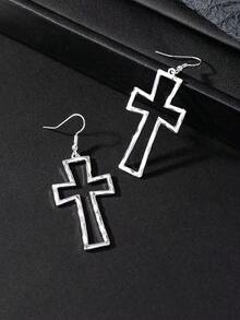 1 par de pendientes de cruz minimalistas y de moda - Plateado - Ver 4