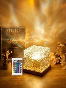 1pc 16-Color Water Wave Projection Night Light, Glowing Cube Crystal Lamp With Touch/Remote Control, Creates Romantic & Cozy Ambiance, Multifunctional Projection Lamp Suitable For Various Occasions, Ideal For Holidays And Gifts - Multicolor - View 4