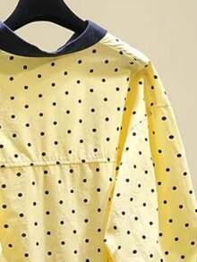 New Design Patchwork Collar Yellow Polka Dot Shirt, Women Long Sleeve Casual Loose Ageless Versatile Everyday Blouse Spring - Yellow - View 4