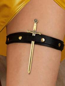 1 Set Leg Garter Suspender Belt, PU Leather Punk Rivet Leg Strap, Adjustable Elastic Garter Suitable For Various Metal Sword Props, Sexy Halloween Decoration Accessory - A - View 2