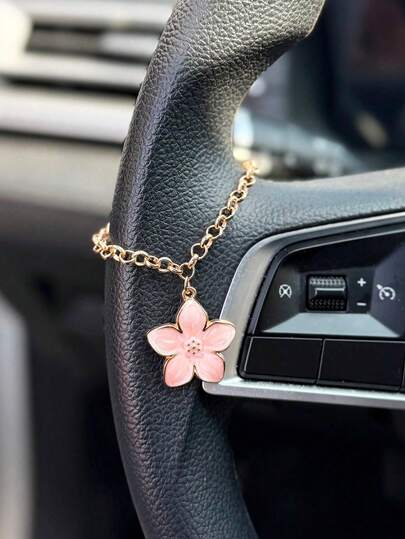 1pc Alloy Sakura Flower Car Steering Wheel Decor Chain, Elegant Car Interior Hanging Ornament, Gift For Driver