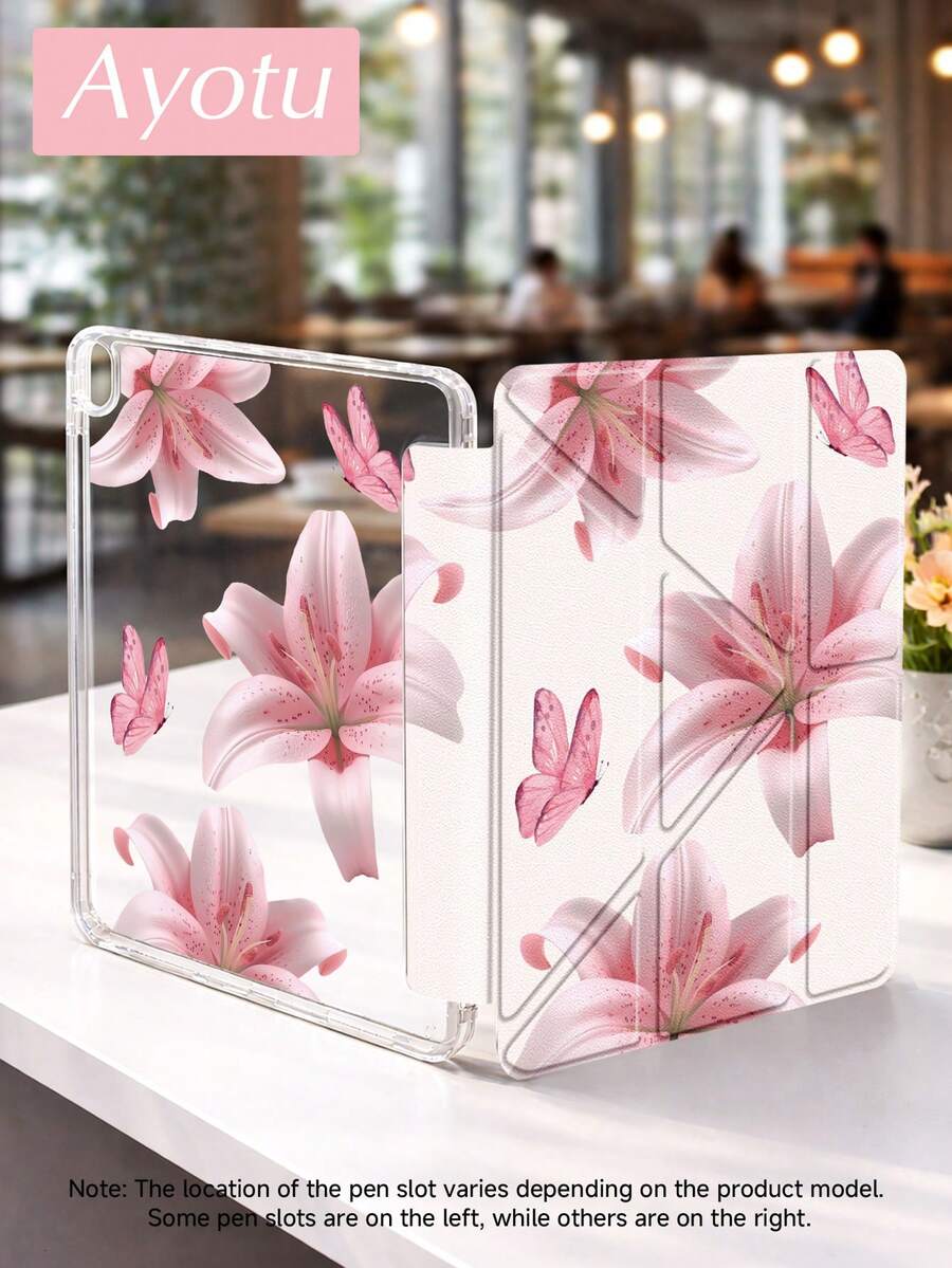 Ayotu Ốp lưng dạng gập có chân đế họa tiết hoa ly và bướm, tương thích với iPad A16, Air 8(M4) 2026 (11 inch), Air 8(M4) 2026 (13 inch), Pro 13 12.9 11, Air 11 13, Mini, Air 11 inch, Kindle (thế hệ thứ 11 - ra mắt năm 2024), Kindle Paperwhite thế hệ thứ 12 năm 2024.