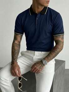 GRDR Men's Fashionable Polo Short Sleeve T-Shirt | Exquisite Design | Summer Essential | Easy To Match | Showcase Your Style - Navy Blue - View 5