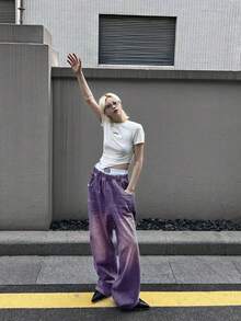 Women's Casual Loose Fit Wide Leg Denim Jeans With Pockets And Button Zipper Closure, Long Straight Leg Style, Slightly Stretchy Fabric, Perfect For A Vintage Or Casual Look - 紫色 - 查看 5