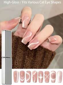2件套猫眼美甲丝带磁铁套装，双头法式猫眼凝胶指甲油磁铁美甲工具猫眼磁铁方形磁铁棒美甲效果 - 彩色 - 查看 1