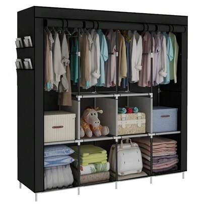LARGE FABRIC CANVAS WARDROBE WITH HANGING RAIL SHELVING CLOS STORAGE CUPBOARD