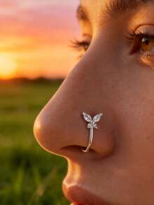 1pc Elegant Butterfly Copper Nose Clip, Faux Nose Ring - Sparkling Cubic Zirconia Embedded, No Piercing Required, Instantly Enhances Charm - Butterfly - View 14