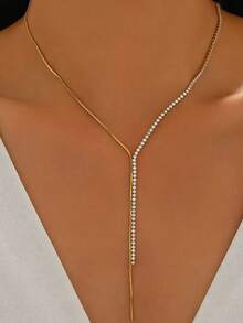 1 chiếc dây chuyền hình chữ Y đính đá lấp lánh thời trang, dây chuyền hình chữ Y tối giản bằng thép không gỉ, thích hợp cho nữ giới đeo hàng ngày, dự tiệc hoặc làm quà tặng. - Vàng - Xem 2