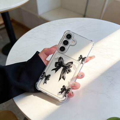 1个透明防摔气囊手机壳，带卡槽，黑色蝴蝶结图案，兼容苹果 17 Pro Max、17 Air、17 Pro、17、16 Pro Max、16 Plus、16 Pro、16、15 Pro Max、15 Plus、15 Pro、15、14 Pro Max、14 Plus、14 Pro、14、13 Pro Max、13 Pro、13、12 Pro Max、12 Pro、11 Pro Max、11 Pro、11、XS Max、XR、X/XS、7 Plus、8 Plus，以及三星Galaxy S10、S21、S22、S23、S24、S25、S26、Note20。