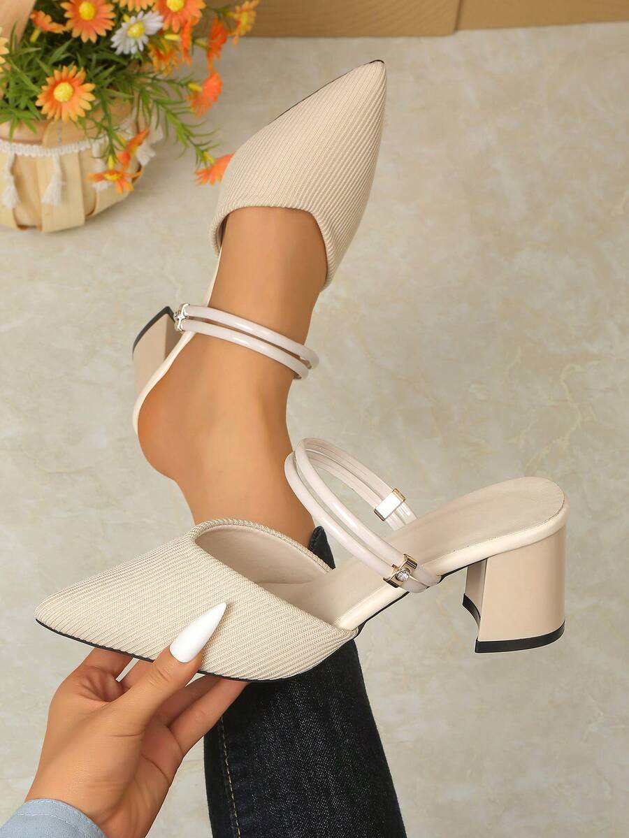 Versátiles sandalias de tacón alto de punta puntiaguda para primavera/verano, elegantes sandalias slip-on