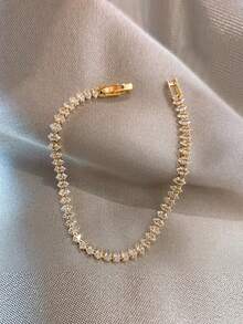 1pc Fashion Cubic Zirconia Sparkling Bracelet, Suitable For Women & Men, Wedding Party, Exquisite Jewelry Gift - Gold - View 5