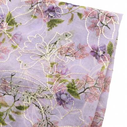 1Pc Embroidery Flower Chiffon Fabric - 19.68x57inches (50x145cm) Perfect For DIY Table Runner, Tablecloths & Crafts, Sewing&Quilting Material | Hand Wash Only