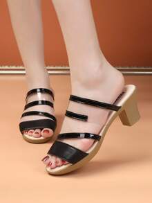 ABZT Giày sandal cao gót màu đen trơn thời trang mùa hè cho nữ, dép lê casual ngoài trời, giày Sweet Mother. - màu đen - Xem 4