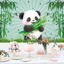 1件卡通熊猫生日快乐背景布，绿色竹熊猫主题婴儿派对礼物拍照背景，生日派对装饰，蛋糕桌装饰 - 4 - 查看 4