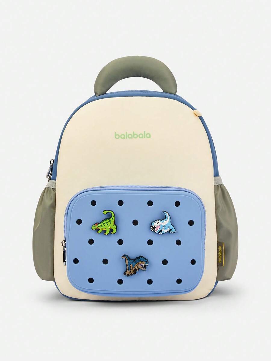 Balabala Ba lô trẻ em unisex 2026, thiết kế miếng vá có thể tháo rời, quai đeo mềm mại thoải mái, cặp sách thường ngày, chất liệu bền nhẹ. - tông màu xanh mòng két - Xem 1