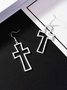 1 par de pendientes de cruz minimalistas y de moda - Plateado - Ver 3