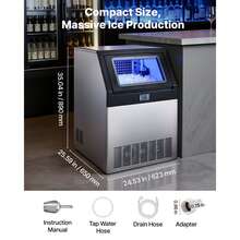 Commercial Ice Maker Machine, 440 Lbs/24h With 85 Lbs Storage Capacity, Built-In/Freestanding/Under Counter, Stainless Steel Ice Maker With LED Display & Self-Cleaning, For Home Bar Restaurant - 440 lbs/day Single water inlet - 查看 7