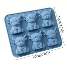 1PCS Mini Highland Cow Ice Cube Mold, 3D Cute Cattle Silicone Ice Cube Trays For Whiskey Cocktails Beer Coffee & Drinks Party, Reusable Animal Dessert Mold, Easter Gifts For Friends & Cow Lovers (6-Cavity) - Blue - View 10