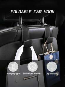Gancho para reposacabezas de asiento de coche, soporte de gancho de cuero de fibra ultrafina, adecuado para colgar bolsas y bolsos, gancho de almacenamiento universal para asiento trasero, adecuado para bolsas de la compra, bolsos, abrigos (negro) - A - Ver 6
