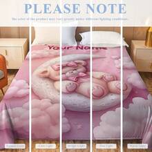 Customized Flannel Blanket With Printed Design Of A Teddy Bear Hugging A Bow Lying On Clouds And Moon, Dreamy Girly Style - Personalized Soft & Warm Digital Printing, Tear-Resistant, Machine Washable, Hypoallergenic, Versatile For Sofa, Bed, Travel, Camping, Living Room, Office - Multicolor - View 9