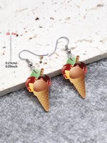 1 Pair 2D Flat Ice Cream Acrylic Pendant Earrings, Cartoon Elegant Minimalist Style Jewelry Earrings For Women, Suitable For Daily Wear And Vacation - Orange - View 7