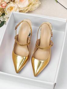 Giày sandal cao gót mũi nhọn 9,5cm dành cho nữ, hàng mới về mùa Thu/Đông 2026. - Vàng - Xem 4