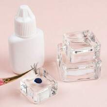 1pc Square Crystal Eyelash Glue Holder, Transparent Glass Eyelash Glue Palette, Reusable Eyelash Extension Tool For Eyelash Technicians - Clear - View 1