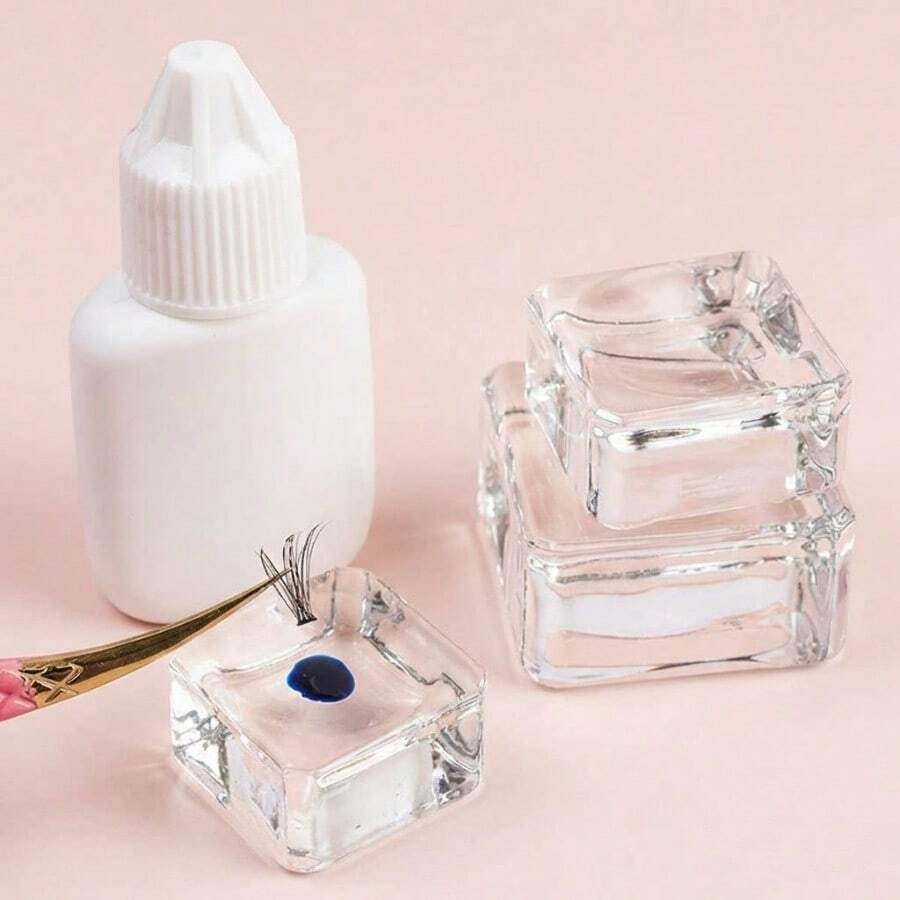 1pc Square Crystal Eyelash Glue Holder, Transparent Glass Eyelash Glue Palette, Reusable Eyelash Extension Tool For Eyelash Technicians - Clear - View 1