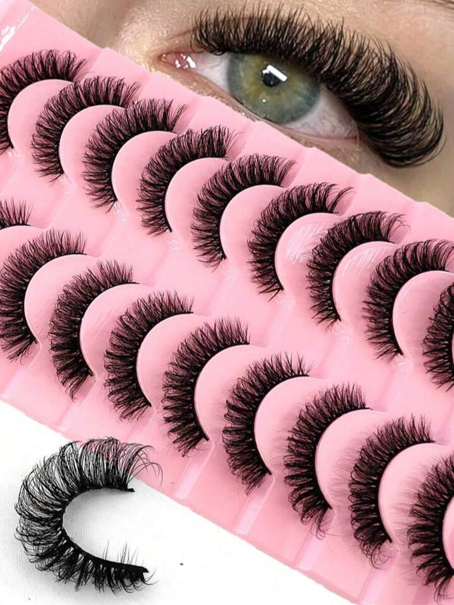 10 Pairs 5D Mink Eyelashes, Criss-Cross Thick & Natural Looking False Eyelash Strips - Black - View 1