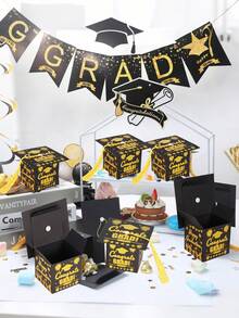 10pcs/1pc Graduation Cap Candy Box, Graduation Party Supplies 2026, Graduation Gift Candy Box Suitable For Graduation Party - Black and Gold Version With Yellow Tassels - View 6