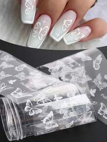 1/2 Box Butterfly Nail Foil Transfer Stickers, Black & White Nail Art Foil Decals, DIY Galaxy Nail Decorations For Salon & Home Use, Suitable For Summer & Spring - Black and White - View 3