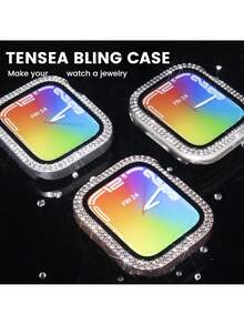 1pc Unisex Fashion Anti-Fall Sparkling 2-In-1 Ultra-Thin Tempered Glass Watch Case, Rhinestone Protective Frame + Screen Protector, Suitable For Apple Watch 40/41/42/44/45/46/49mm, Applicable To Ultra/SE/11/10/9/8/7/6/5/4 Series - Rose Pink - View 8