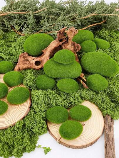 10pcs/5pcs Artificial Moss Stones Decor, Green Moss Balls, Moss Stones, Green Moss Covered Rocks, Realistic Moss Decor, Suitable For Flower Arranging, Fairy Gardens And DIY Crafts For Indoor & Outdoor Decor, Perfect For Succulents, Cacti Potted Decoration, DIY Fairy Gardens, Terrariums Decor, Spring Home Decoration