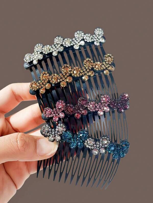 4 قطع مشابك شعر أنيقة للنساء مزينة بالراين بشكل فراشة، إكسسوارات متعددة الاستخدامات لتصفيف الشعر والجانب