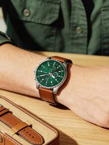 Fossil Đồng hồ nam Dillinger Series, mặt số xanh lá cây, dây da nâu, đồng hồ bấm giờ thạch anh kiểu cổ điển sang trọng với dây da thật, dạ quang và khả năng chống nước, quà tặng thương hiệu dành cho bạn trai/cha, kèm hộp chính hãng FS5734 - màu xanh lá - Xem 3