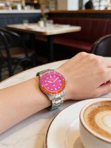 Fossil 女士不锈钢三针腕表，粉色，100米防水，型号 ES5351，适合日常佩戴 - 銀色 - 查看 3