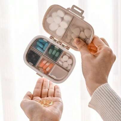 8 Compartment Travel Pill Organizer, Portable Daily Pill Case For Vitamins & Supplements, Compact Pill Box For Purse, Pocket & Travel